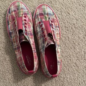 Coach Multicolor Plaid Sneakers with Pink Accents
